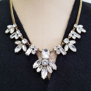 J CREW Statement Necklace Brilliant Rhinestones Bling Clear Sparkles Goldtone